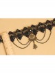 Fashion Retro Gothic Christmas Tree Black Lace Gems Tassel Female Choker