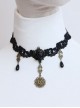 Fashion Retro Gothic Black Rose Flower Lace Drop Diamond Female Choker