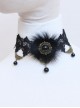 Retro Gothic Fox Fur Luxury Black Fashion Lace Flower Pearl Female Choker