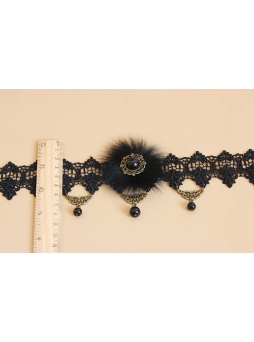 Retro Gothic Fox Fur Luxury Black Fashion Lace Flower Pearl Female Choker