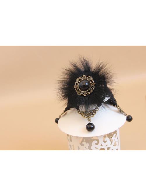 Retro Gothic Fox Fur Luxury Black Fashion Lace Flower Pearl Female Choker