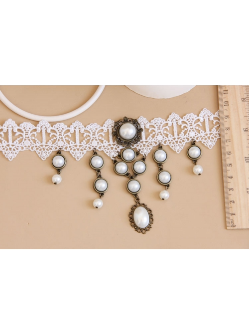 Bride Fashion Baroque Retro Individuality White Pearl Lace Female Choker