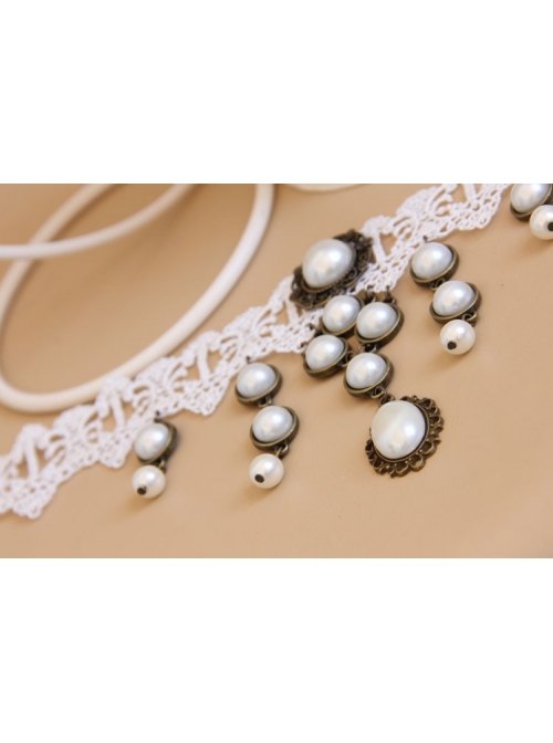 Bride Fashion Baroque Retro Individuality White Pearl Lace Female Choker