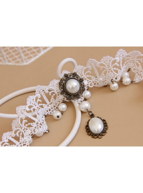 Lolita Retro Fashion Baroque Bride Bridesmaid White Lace Pearl Female Choker