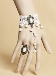 Bride Bridesmaid Wedding Dress Baroque Retro Fashion White Pearl Lace Female Bracelet With Ring One Chain