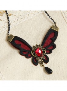 Gothic Fashion Red Butterfly Gemstone Black Pearl All-Match Retro Handmade Female Necklace