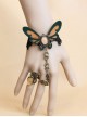 Fashion Retro Personality Brown Butterfly Black Lace Female Bracelet With Ring One Chain