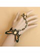Fashion Retro Personality Brown Butterfly Black Lace Female Bracelet With Ring One Chain