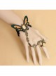 Fashion Retro Personality Brown Butterfly Black Lace Female Bracelet With Ring One Chain