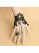 Gothic Retro Fashion Vampire Black Lace Leopard Print Drop Pearl Female Bracelet With Ring One Chain