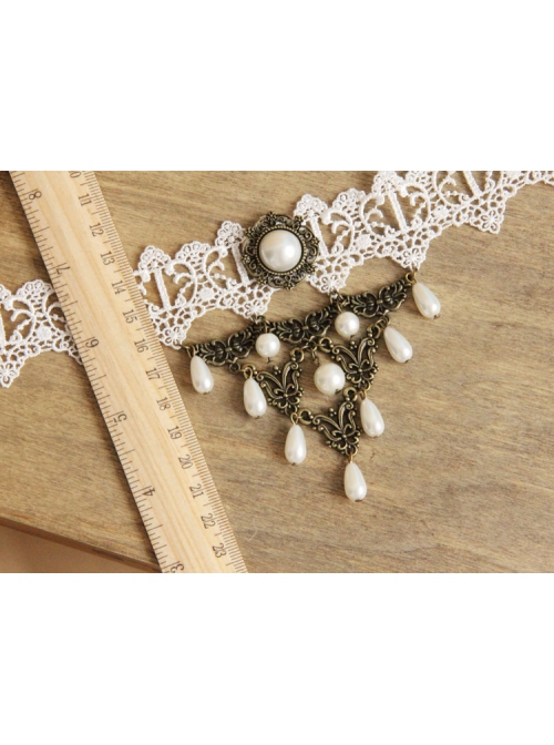 Baroque Retro Fashion White Pearl Lace Bride Female Choker