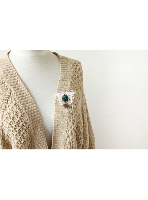 Personality Baroque Handmade Love Dark Green Rose Flower White Lace Retro Fashion Female Brooch