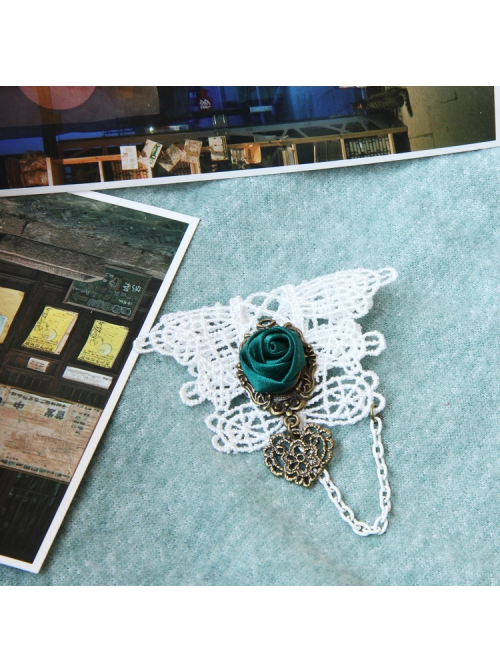 Personality Baroque Handmade Love Dark Green Rose Flower White Lace Retro Fashion Female Brooch
