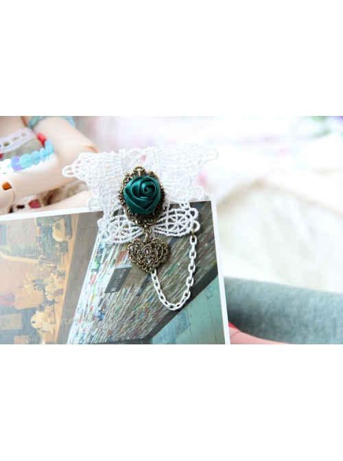 Personality Baroque Handmade Love Dark Green Rose Flower White Lace Retro Fashion Female Brooch