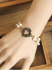 Retro Fashion Baroque White Bride Pearl Bronze Rose Female Handmade Bracelet