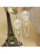 Vintage Baroque Bride Fashion White Lace Artificial Pearl Tassel Long Female Earrings