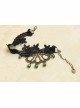 Fashion Exaggerated Retro Gothic Black Lace Flower Green Artificial Crystal Female Anklet