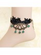 Fashion Exaggerated Retro Gothic Black Lace Flower Green Artificial Crystal Female Anklet