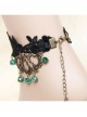 Fashion Exaggerated Retro Gothic Black Lace Flower Green Artificial Crystal Female Anklet
