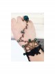 Retro Fashion Personality Black Lace Green Artificial Crystal Rose Flower Female Bracelet With Ring One Chain