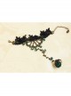 Retro Fashion Personality Black Lace Green Artificial Crystal Rose Flower Female Bracelet With Ring One Chain