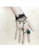 Retro Fashion Personality Black Lace Green Artificial Crystal Rose Flower Female Bracelet With Ring One Chain