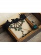 Retro Fashion Personality Black Lace Green Artificial Crystal Rose Flower Female Bracelet With Ring One Chain