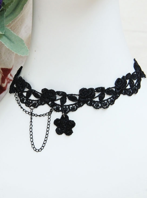 Gothic Fashion Retro Simple Black Tassel Flowers Lace Female Choker