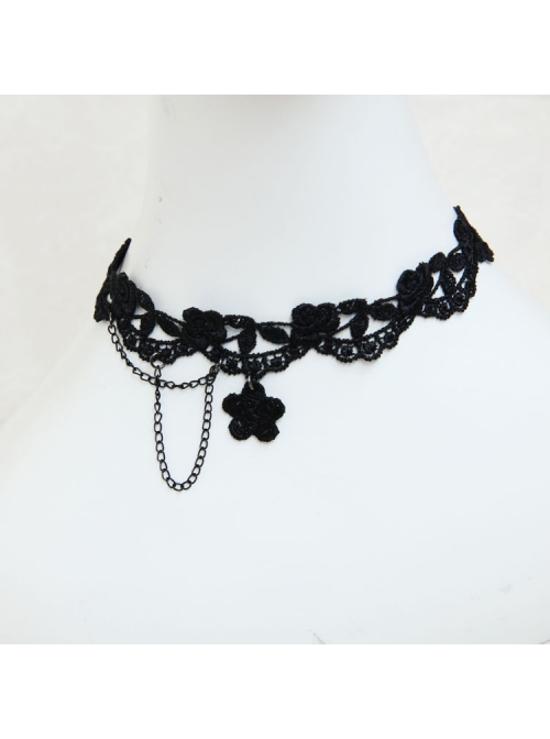 Gothic Fashion Retro Simple Black Tassel Flowers Lace Female Choker