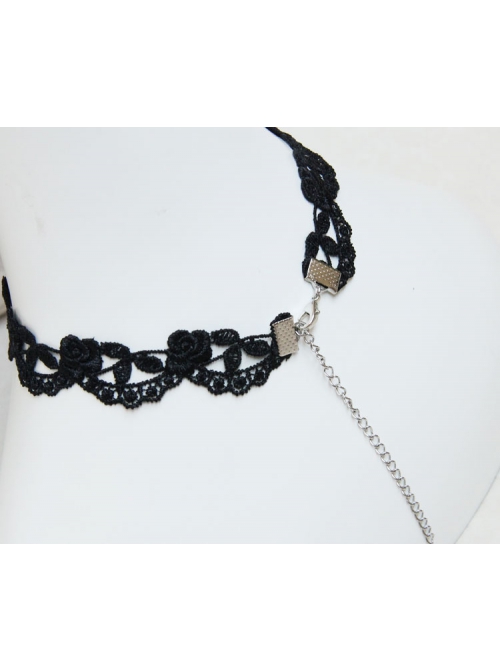Gothic Fashion Retro Simple Black Tassel Flowers Lace Female Choker