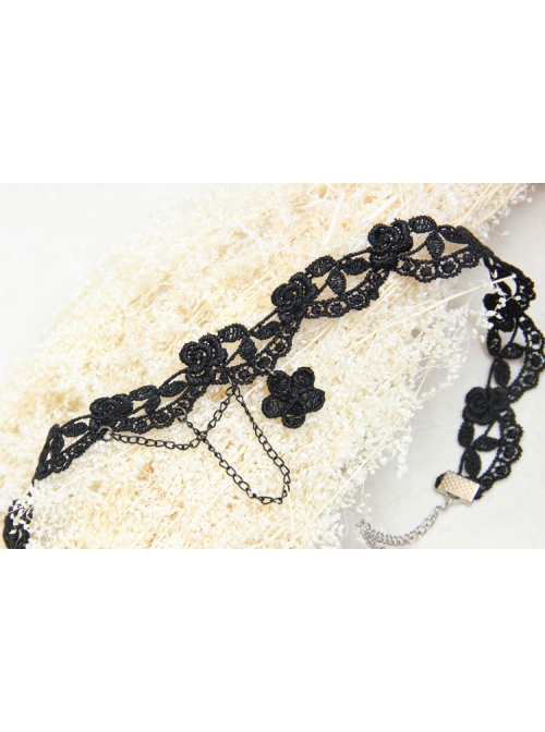 Gothic Fashion Retro Simple Black Tassel Flowers Lace Female Choker