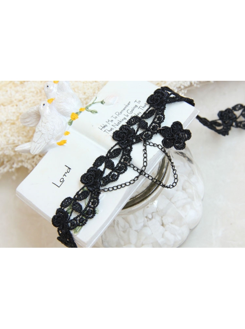 Gothic Fashion Retro Simple Black Tassel Flowers Lace Female Choker