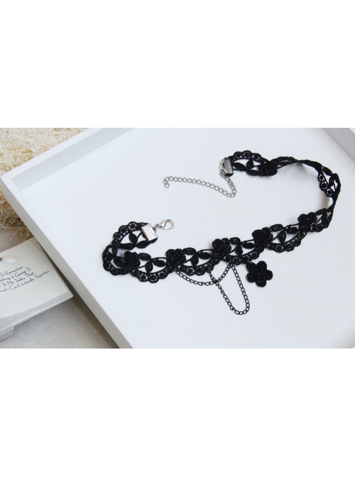 Gothic Fashion Retro Simple Black Tassel Flowers Lace Female Choker