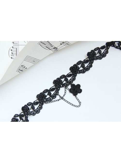Gothic Fashion Retro Simple Black Tassel Flowers Lace Female Choker