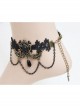 Gothic Rococo Palace Retro Fashion Handmade Black Lace Tassel Drop Pearl Female Anklet