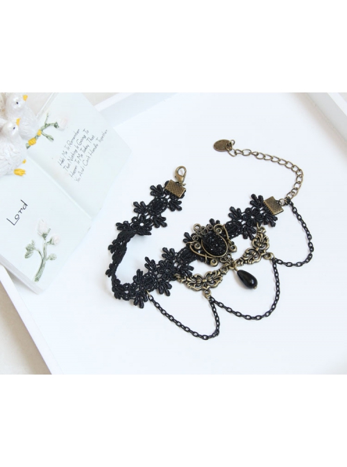 Gothic Rococo Palace Retro Fashion Handmade Black Lace Tassel Drop Pearl Female Anklet