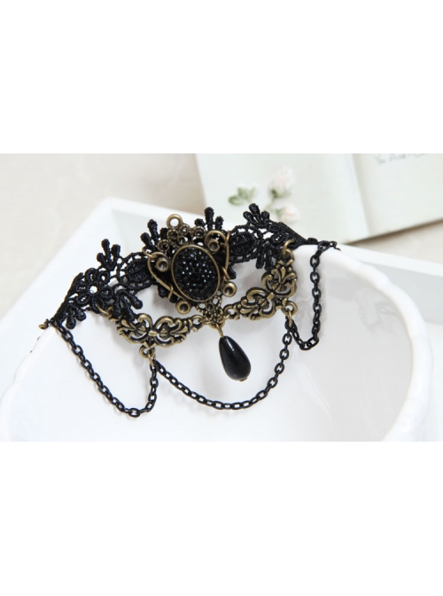 Gothic Rococo Palace Retro Fashion Handmade Black Lace Tassel Drop Pearl Female Anklet