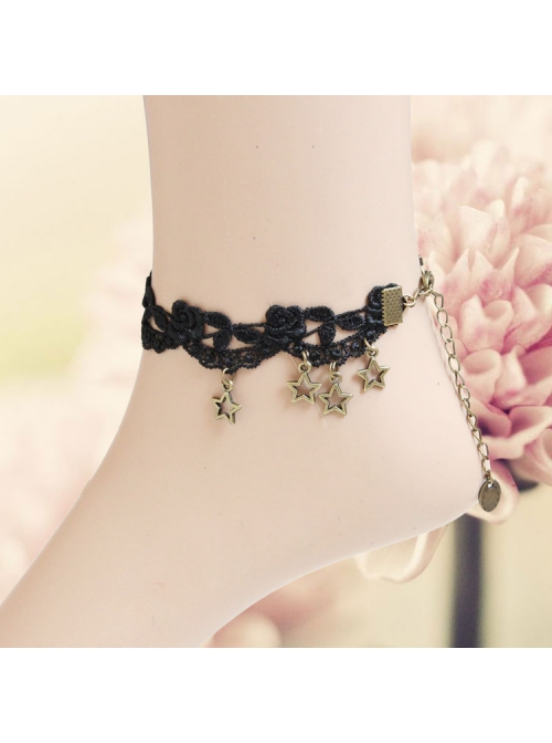 Gothic Fashion Retro Simple Star Black Lace Female Anklet