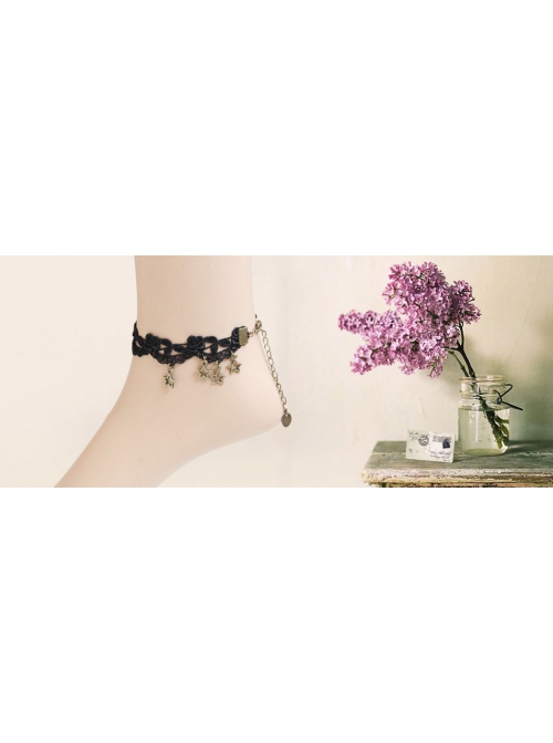 Gothic Fashion Retro Simple Star Black Lace Female Anklet