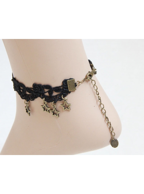 Gothic Fashion Retro Simple Star Black Lace Female Anklet