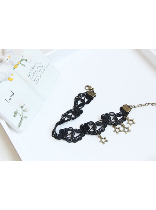 Gothic Fashion Retro Simple Star Black Lace Female Anklet