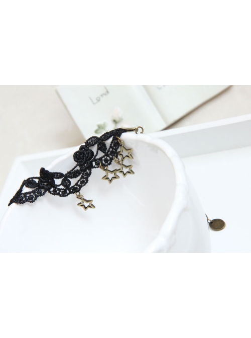 Gothic Fashion Retro Simple Star Black Lace Female Anklet
