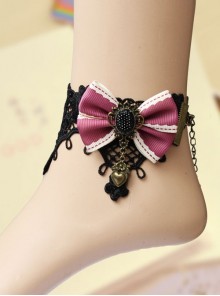 Handmade Fashion Cute Female Retro Love Black Lace Flower Purple Bow Love Female Anklet