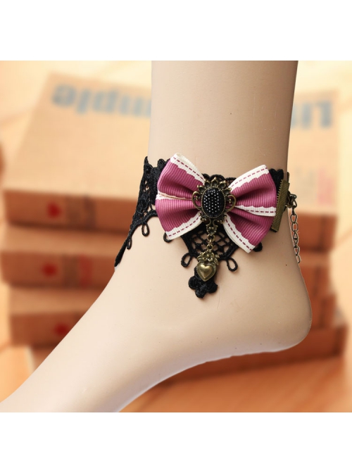 Handmade Fashion Cute Female Retro Love Black Lace Flower Purple Bow Love Female Anklet