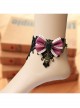 Handmade Fashion Cute Female Retro Love Black Lace Flower Purple Bow Love Female Anklet