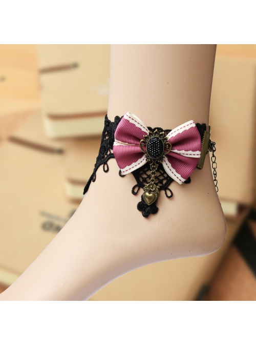 Handmade Fashion Cute Female Retro Love Black Lace Flower Purple Bow Love Female Anklet