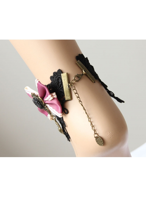 Handmade Fashion Cute Female Retro Love Black Lace Flower Purple Bow Love Female Anklet