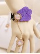 Fashion Retro Purple Petals Black Lace Female Bracelet With Ring One Chain