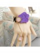 Fashion Retro Purple Petals Black Lace Female Bracelet With Ring One Chain