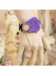 Fashion Retro Purple Petals Black Lace Female Bracelet With Ring One Chain